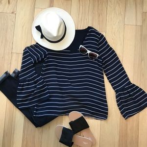 Banana Republic Striped Bell Sleeve Chiffon Blouse